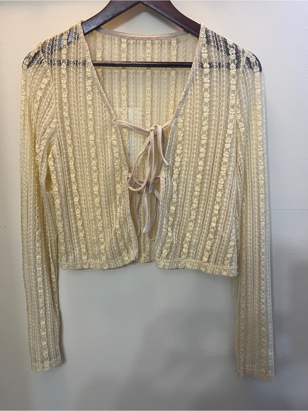 Sheer Lace Tie-Front Women's Top in Cream